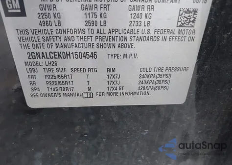 2017 Chevrolet Equinox Lt from USA, damaged, VIN 2GNALCEK0H1504546